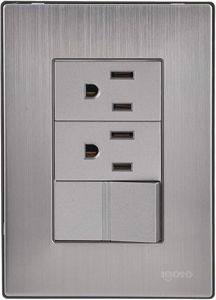 Placa Armada Inox con 1 Apagador Sencillo y 2 contactos de 1 Módulos