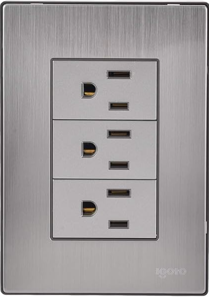 Placa Armada Inox con 3 Contactos de 1 Módulo, Acero Inoxidable