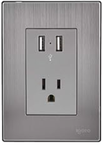 Placa Armada con Toma USB y 1 Contacto, Acero Inoxidable