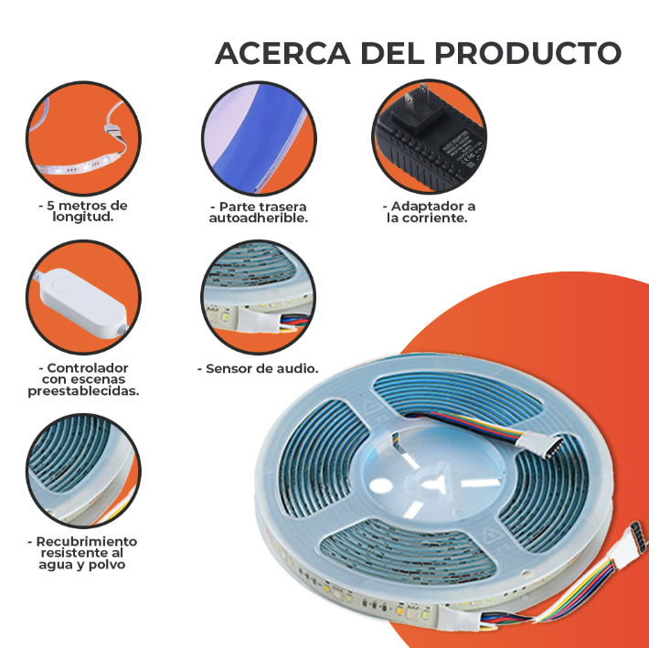 Tira LED Inteligente WiFi Luz RGB Compatible con App Móvil y Asistente de Voz