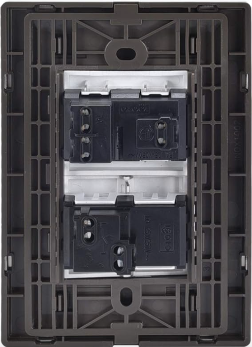 Placa Armada Inox con 1 Apagador Sencillo y 1 Contacto de 1.5 Módulos