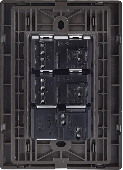 Placa Armada Inox con 1 Apagador Sencillo y 2 contactos de 1 Módulos