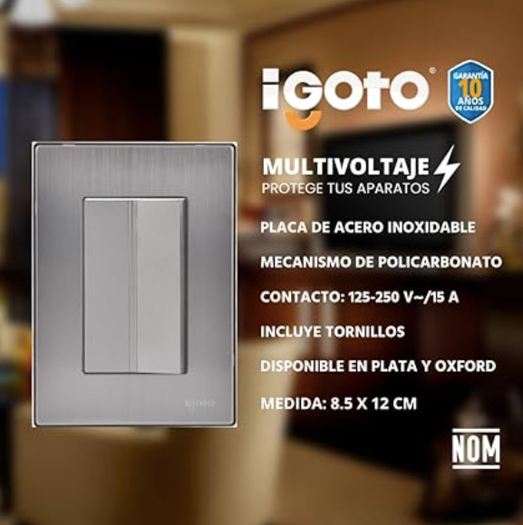 Placa Armada Inox con 1 Apagador Sencillo de 3 Módulos, Acero Inoxidable