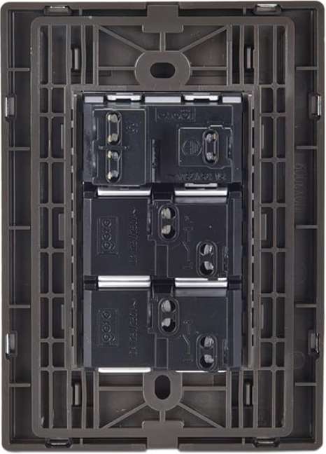 Placa Armada con 2 Apagadores Sencillos y 1 Contacto de 1 Módulo, Acero Inoxidable