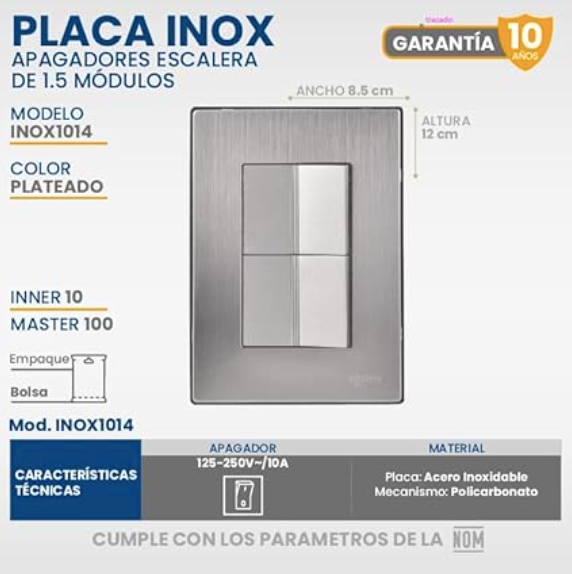 Placa Armada con 2 Apagadores de Escalera de 1.5 Módulos
