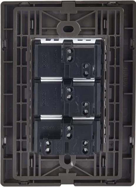 Placa Armada con 2 Apagadores Sencillos y 1 Apagador de Escalera, Acero Inoxidable