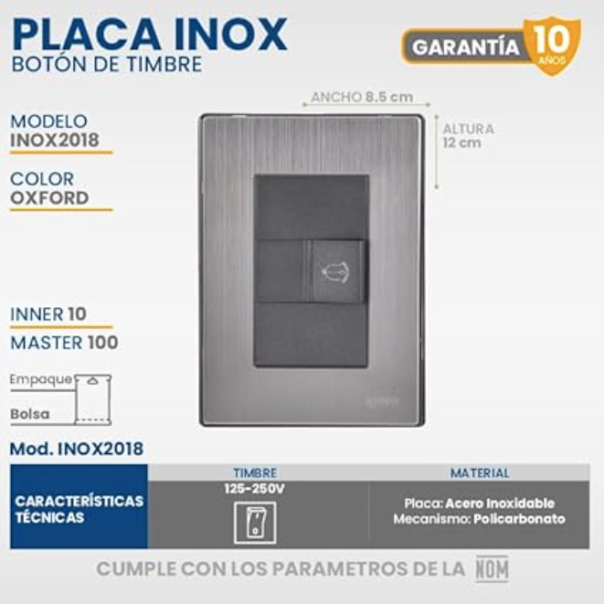 Placa Armada con 1 Botón Timbre, Acero Inoxidable