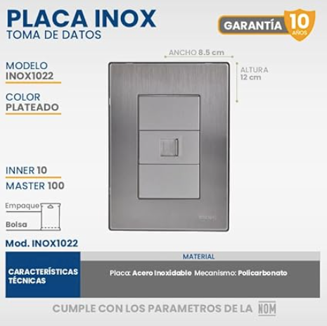Placa Armada con Toma de Datos, Acero Inoxidable