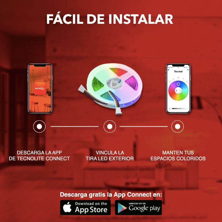 Tira LED Inteligente WiFi Luz RGB Compatible con App Móvil y Asistente de Voz