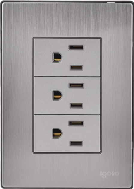 Placa Armada Inox con 3 Contactos de 1 Módulo, Acero Inoxidable