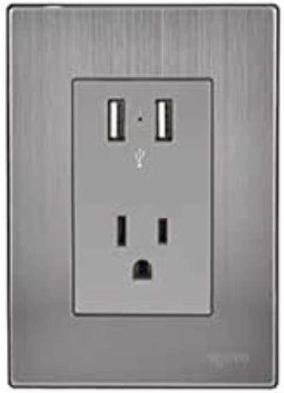 Placa Armada con Toma USB y 1 Contacto, Acero Inoxidable