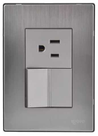 Placa Armada con 1 Apagador de Escalera y 1 Contacto de 1.5 Módulos, Acero Inoxidable